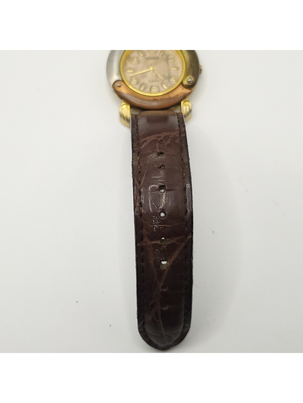 Homer Quartz Three Tone Bezel Watch New Battery 33mm Brown Leather Band - Picture 12 of 16